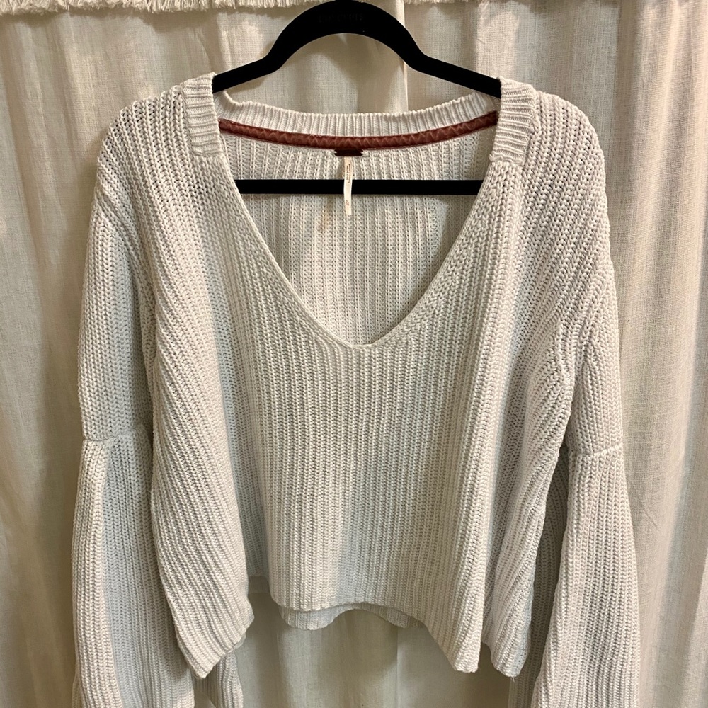 Free People White cropped flared sleeve sweater